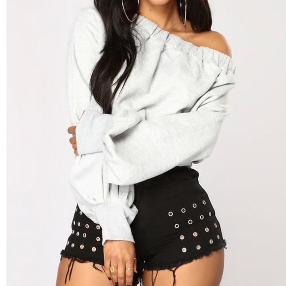 Fashion Nova Tops - Fashion Nova Grey Off The Shoulder Sweater
